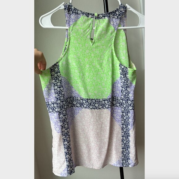 J. Crew Colorblock/Patchwork Windowpane Ditsy Floral Silk Tank - Size 4 - Picture 5 of 7